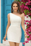 Sheath One Shoulder Dark Green Short Cocktail Dress with Beading