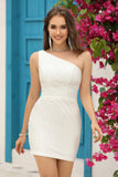 Sheath One Shoulder Black Short Cocktail Dress with Beading