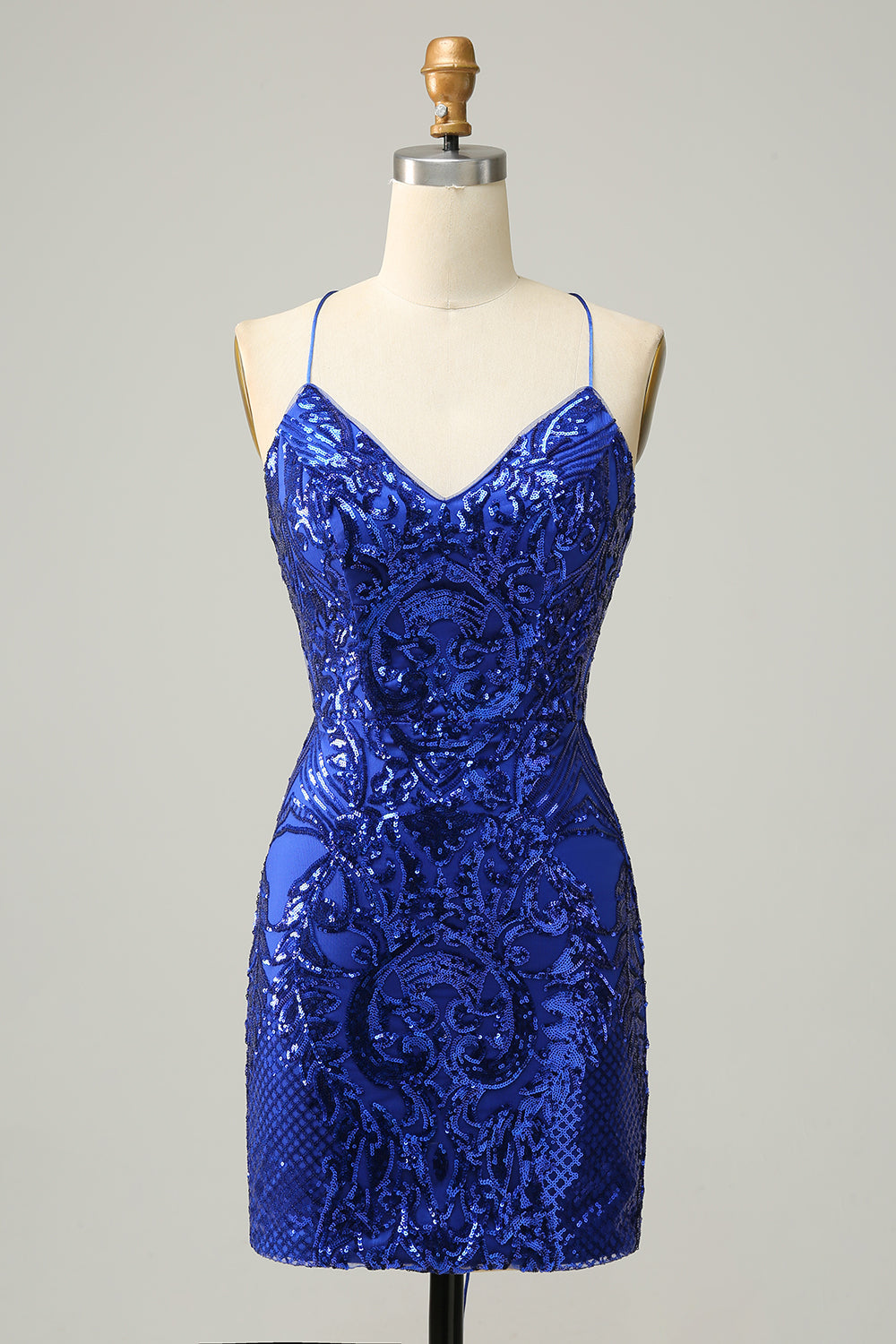 Sheath Spaghetti Straps Fuchsia Sequins Short Cocktail Dress