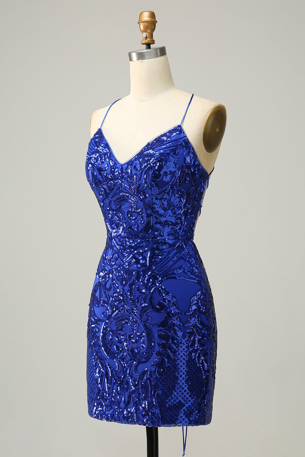 Sheath Spaghetti Straps Fuchsia Sequins Short Cocktail Dress