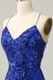 Sheath Spaghetti Straps Fuchsia Sequins Short Cocktail Dress