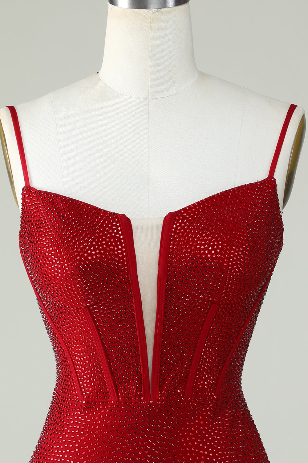 Sheath Spaghetti Straps Red Short Cocktail Dress with Beading