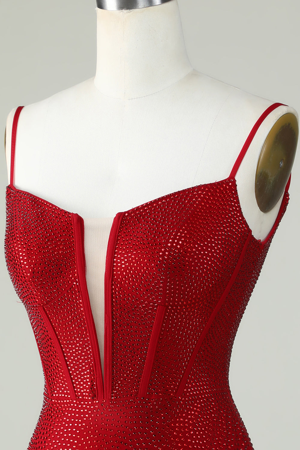 Sheath Spaghetti Straps Red Short Cocktail Dress with Beading