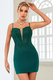 Bodycon Spaghetti Straps Dark Green Short Cocktail Dress with Beading