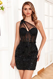 Sparkly Black Corset Sequins Tight Short Cocktail Dress