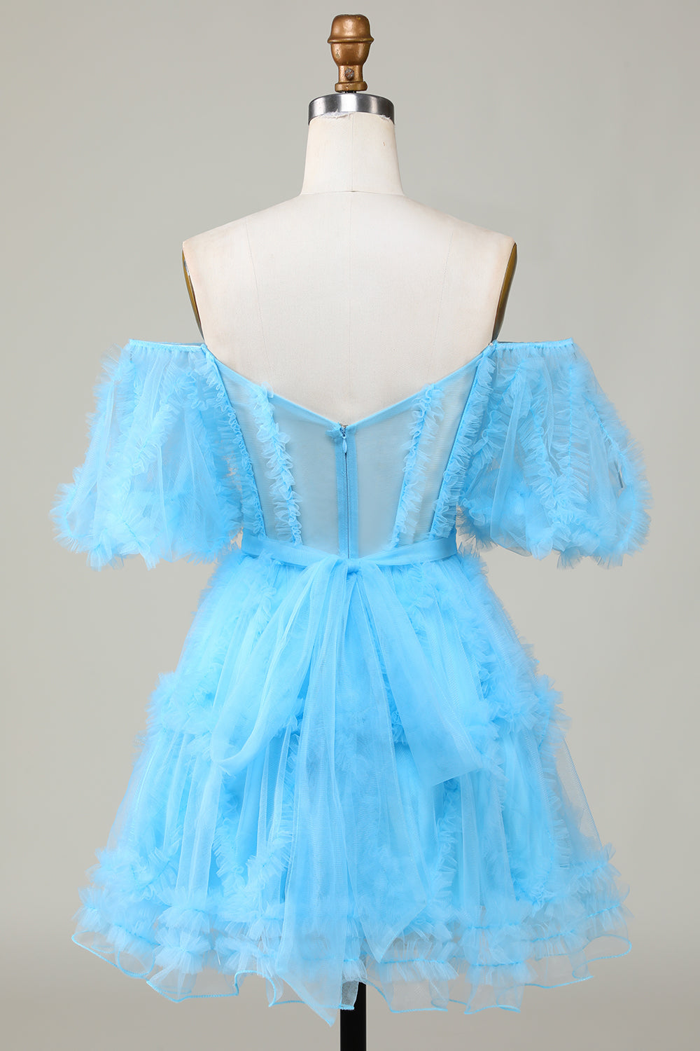 Cute A line Blush Tulle Off The Shoulder Short Cocktail Dress