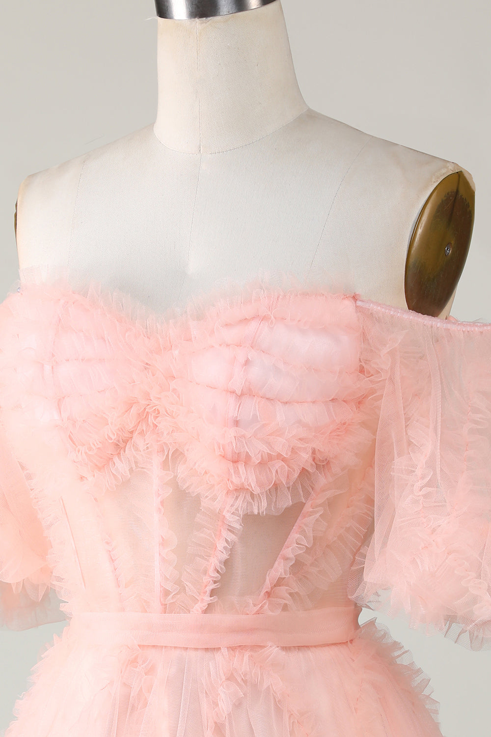 Cute A line Blush Tulle Off The Shoulder Short Cocktail Dress