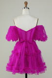 Cute A Line Off the Shoulder Pink Tulle Cocktail Dress