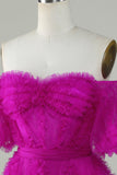 Stylish A Line Off the Shoulder Fuchsia Tulle CorsetCocktail Dress