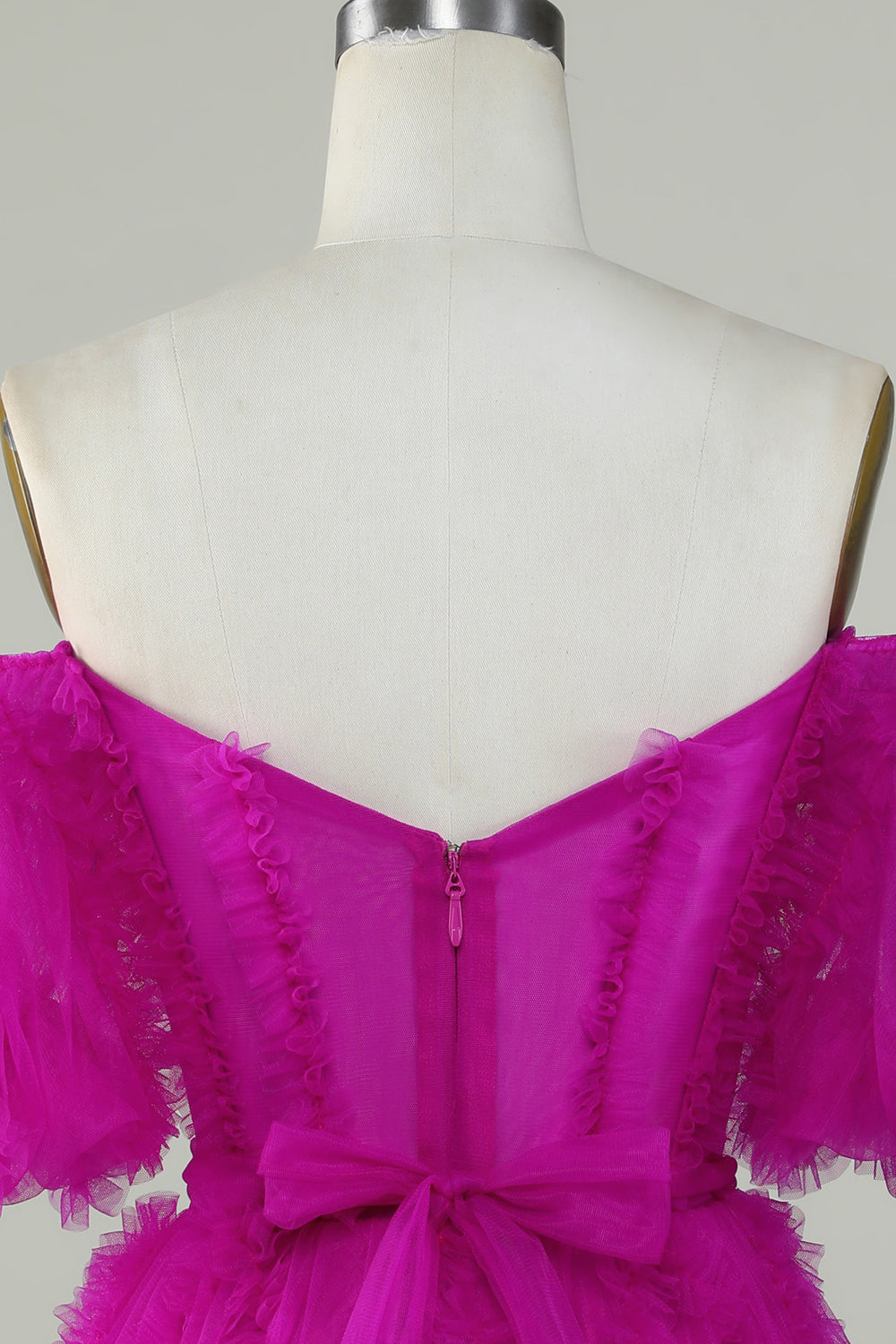 Stylish A Line Off the Shoulder Fuchsia Tulle CorsetCocktail Dress