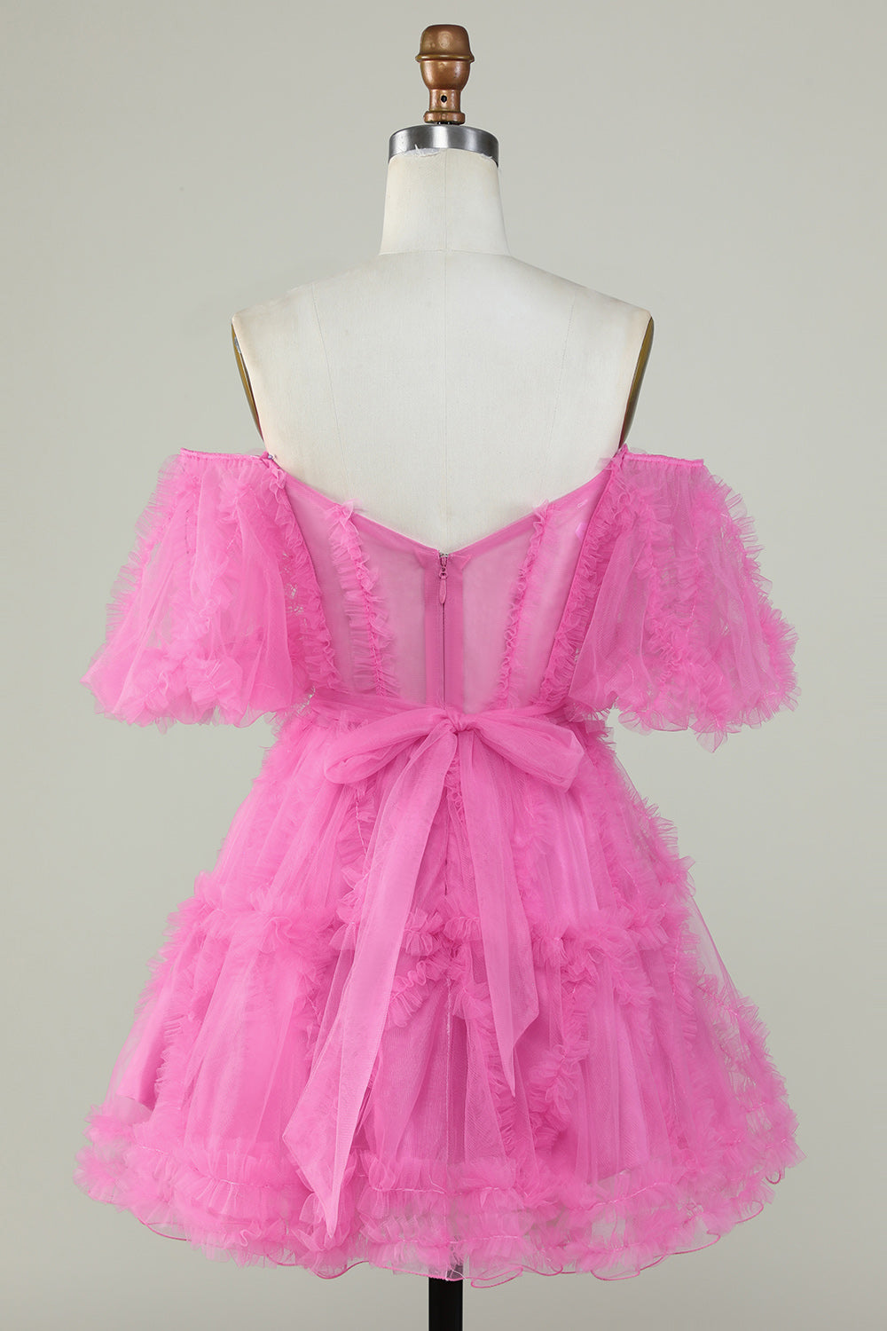 Stylish A Line Off the Shoulder Fuchsia Tulle CorsetCocktail Dress