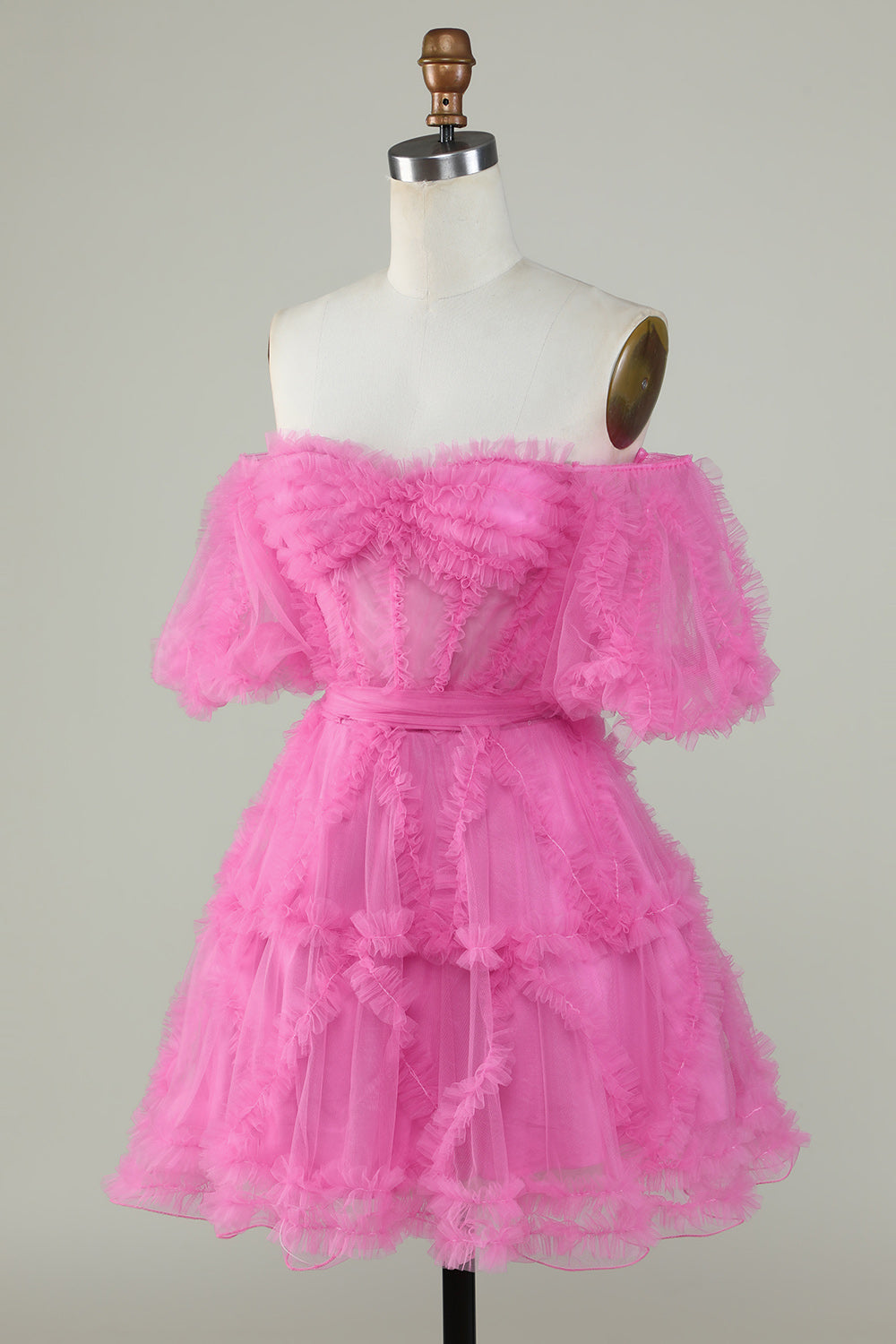 Cute A Line Off the Shoulder Pink Tulle Cocktail Dress
