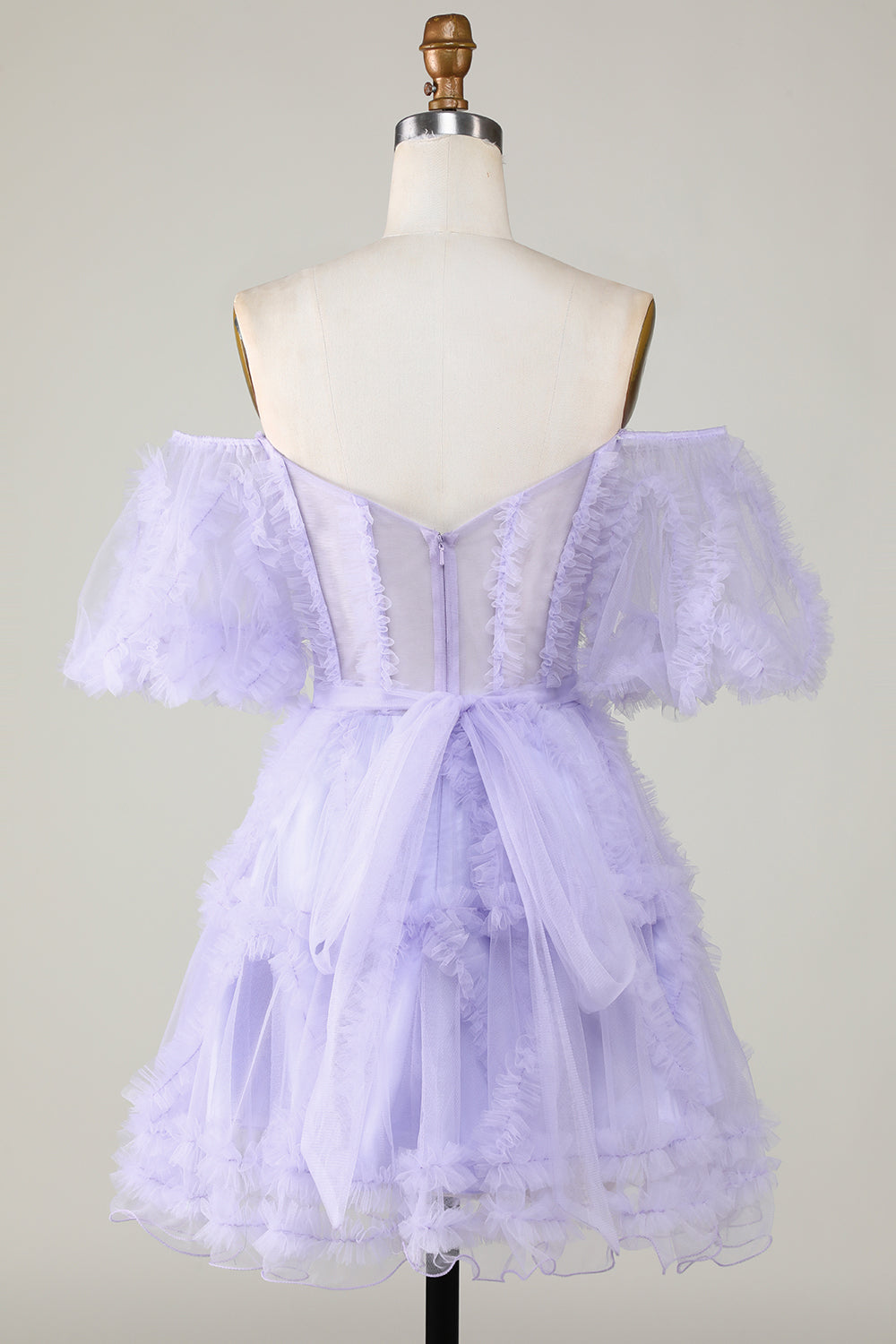 Stylish A Line Off the Shoulder Purple Tulle Corset Cocktail Dress