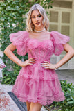 Hot Pink Off the Shoulder Tulle Cocktail Dress