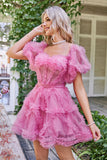 Hot Pink Off the Shoulder Tulle Cocktail Dress
