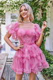 Hot Pink Off the Shoulder Tulle Cocktail Dress