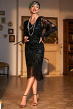 Dark Green V-Neck Fringed Roaring 20s Party Dress