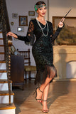 Dark Green V-Neck Fringed Roaring 20s Party Dress