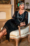 Dark Green V-Neck Fringed Roaring 20s Party Dress