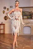Champagne Sequins Midi 1920s Dress with Fringes