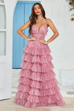 Spaghetti Straps Layered Tulle Ball Dress with Floral Printed