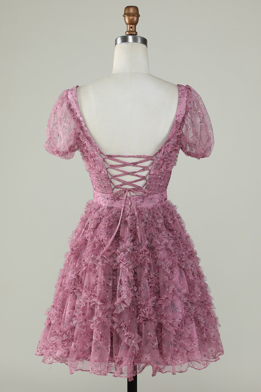 Gorgeous A Line Floral Dusty Rose Cocktail Dress with Ruffles