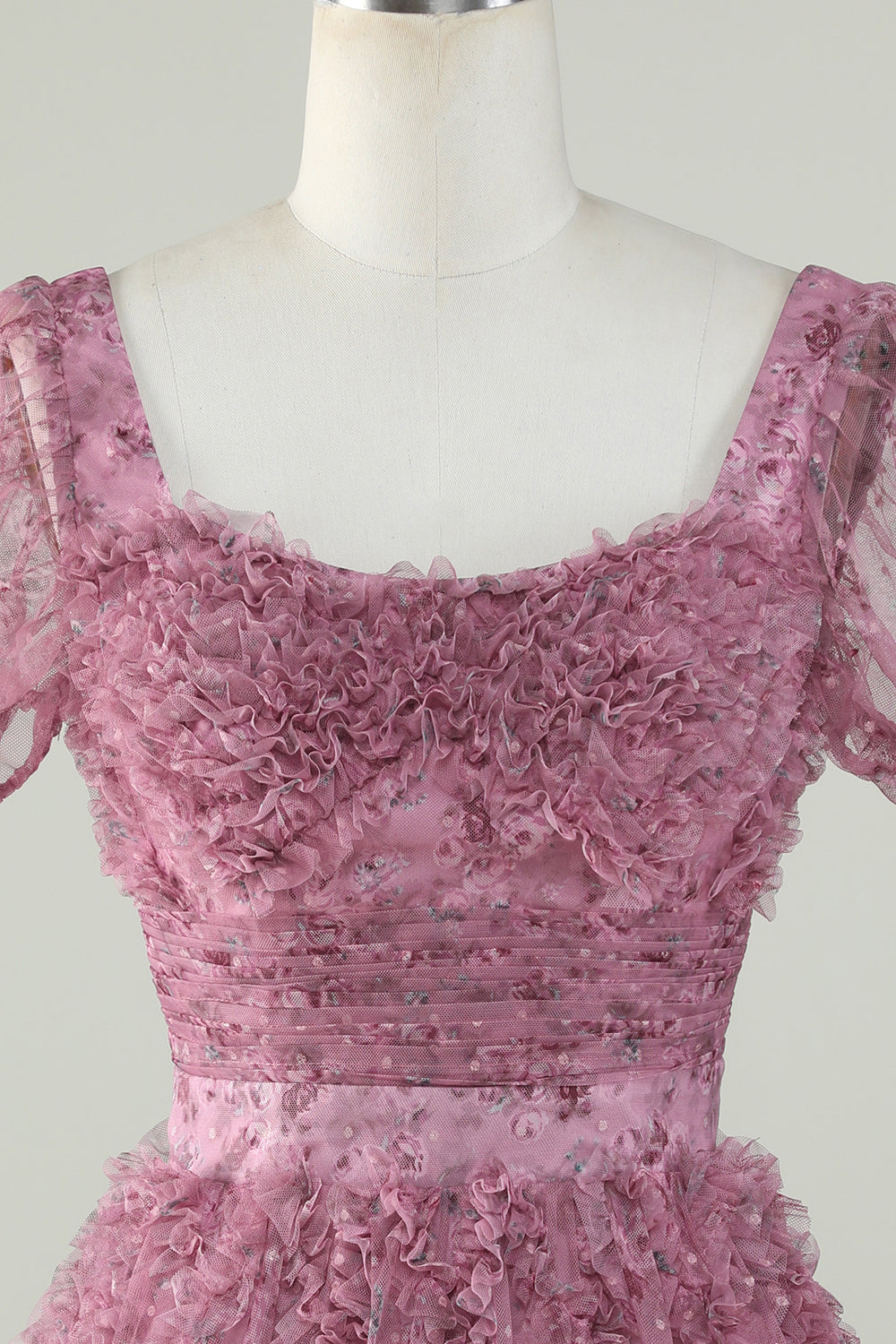 Gorgeous A Line Floral Dusty Rose Cocktail Dress with Ruffles