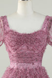 Gorgeous A Line Floral Dusty Rose Cocktail Dress with Ruffles