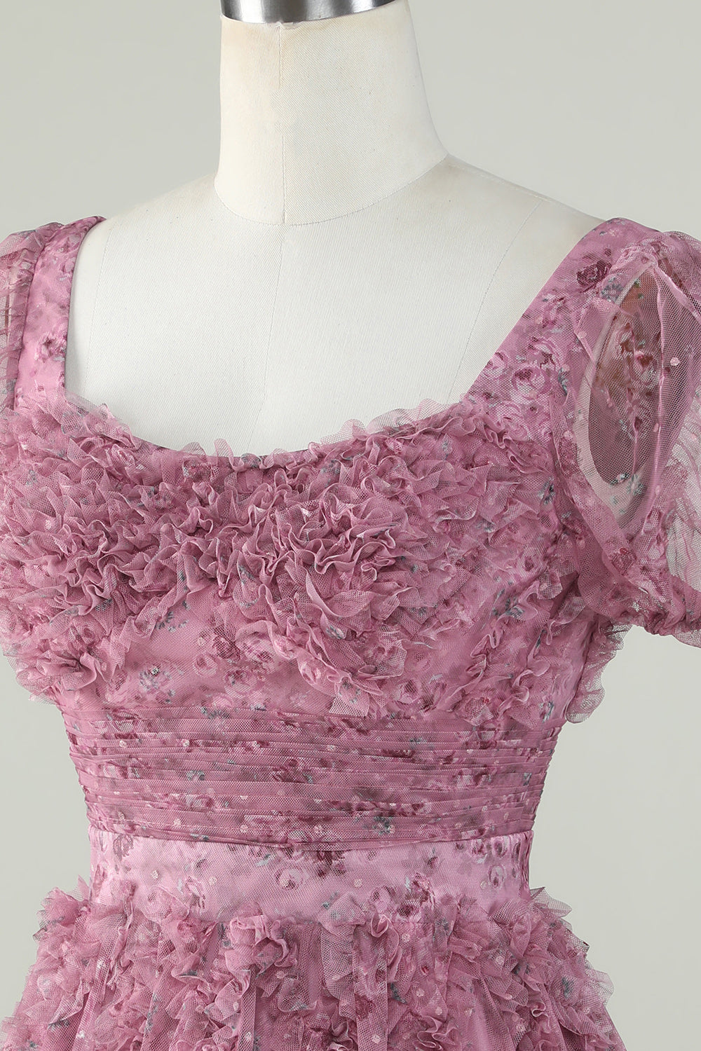 Gorgeous A Line Floral Dusty Rose Cocktail Dress with Ruffles