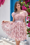 Gorgeous A Line Floral Dusty Rose Cocktail Dress with Ruffles