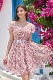 Gorgeous A Line Floral Dusty Rose Cocktail Dress with Ruffles