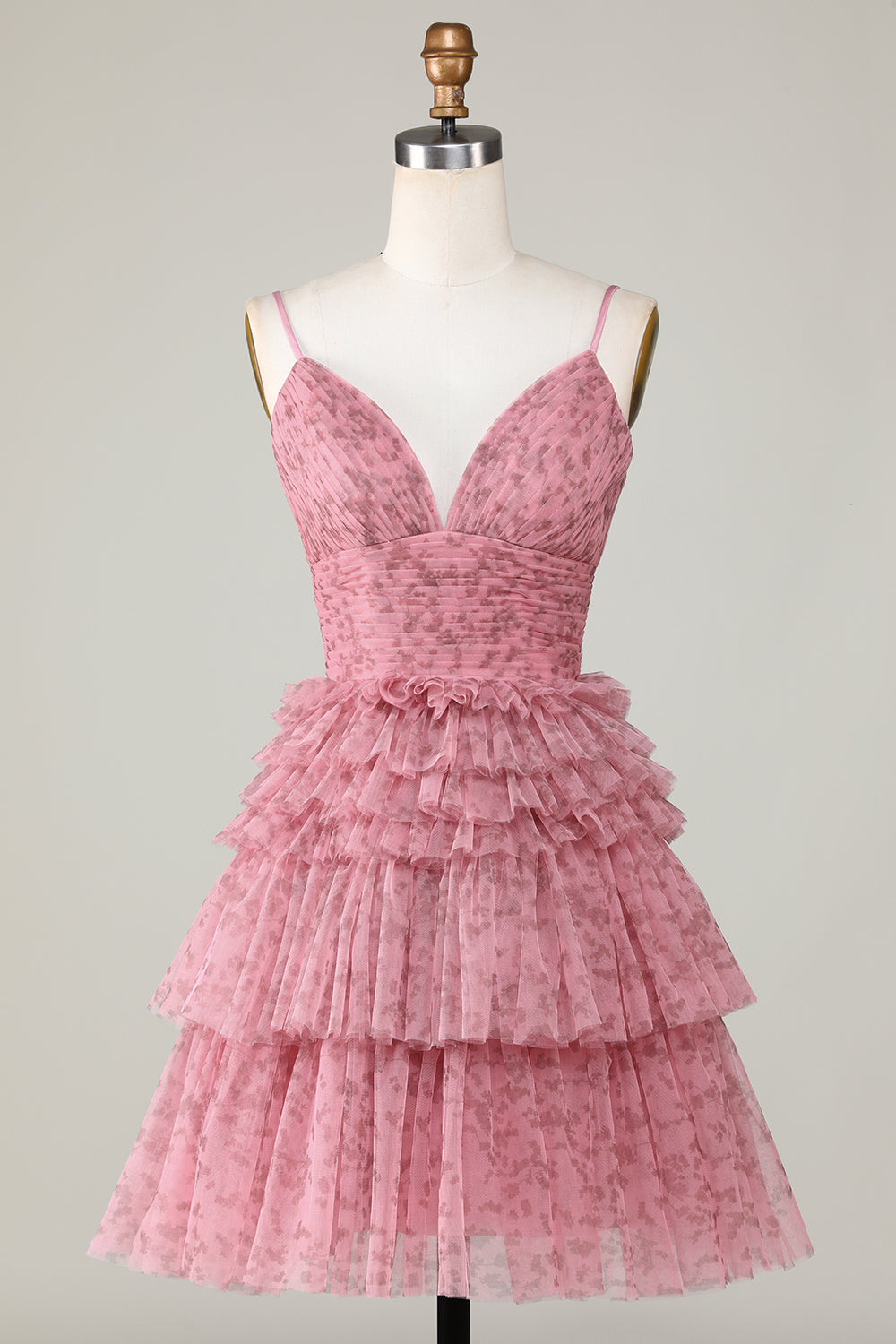 Cute A Line Spaghetti Straps Blush Cocktail Dress with Ruffles