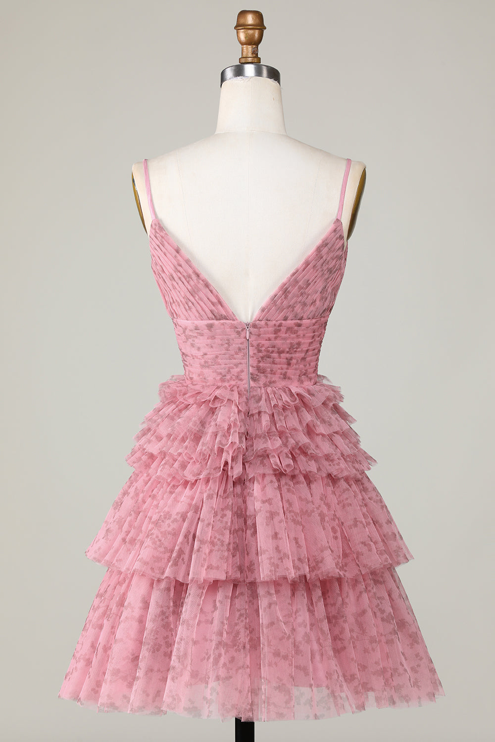 Cute A Line Spaghetti Straps Blush Cocktail Dress with Ruffles