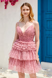 Blush A Line Spaghetti Straps Cocktail Dress with Ruffles