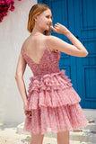 Blush A Line Spaghetti Straps Cocktail Dress with Ruffles