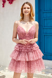 Blush A Line Spaghetti Straps Cocktail Dress with Ruffles
