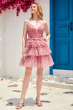 Blush A Line Spaghetti Straps Cocktail Dress with Ruffles