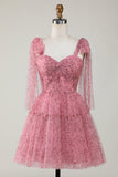Blush Printed A-Line Short Tulle Cocktail Dress