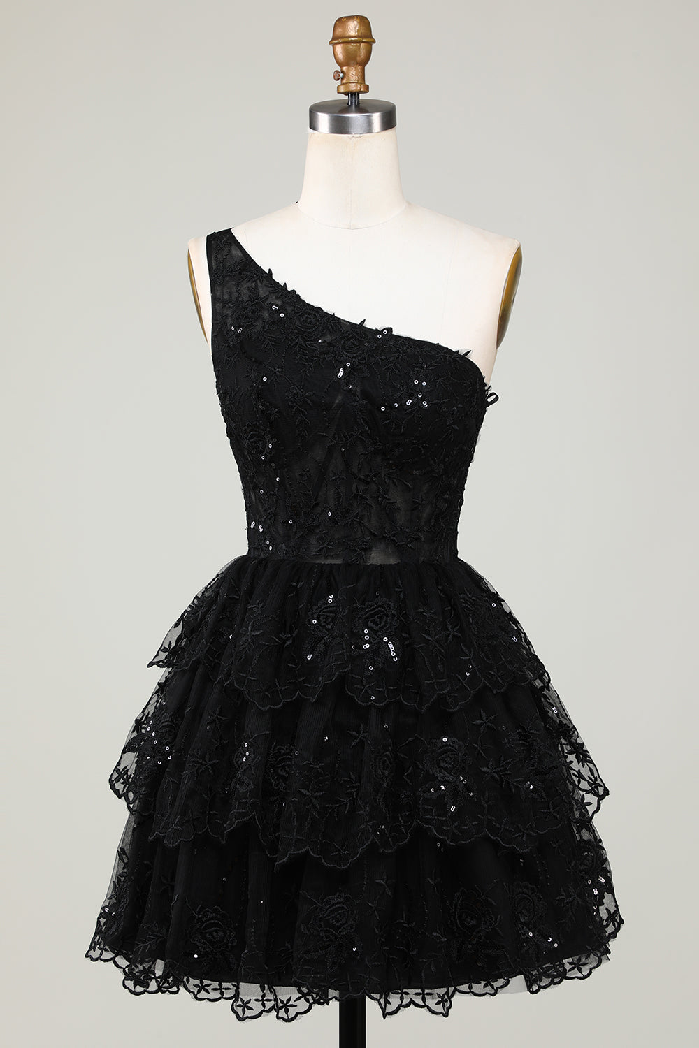 Gorgeous Black One Shoulder Cocktail Dress With Appliques