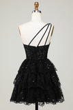 Gorgeous Black One Shoulder Cocktail Dress With Appliques