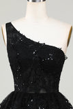 Gorgeous Black One Shoulder Cocktail Dress With Appliques