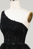 Gorgeous Black One Shoulder Cocktail Dress With Appliques