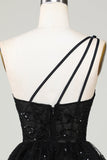 Gorgeous Black One Shoulder Cocktail Dress With Appliques