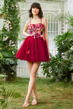 Burgundy A Line Spaghetti Straps Cocktail Dress With 3D Flowers