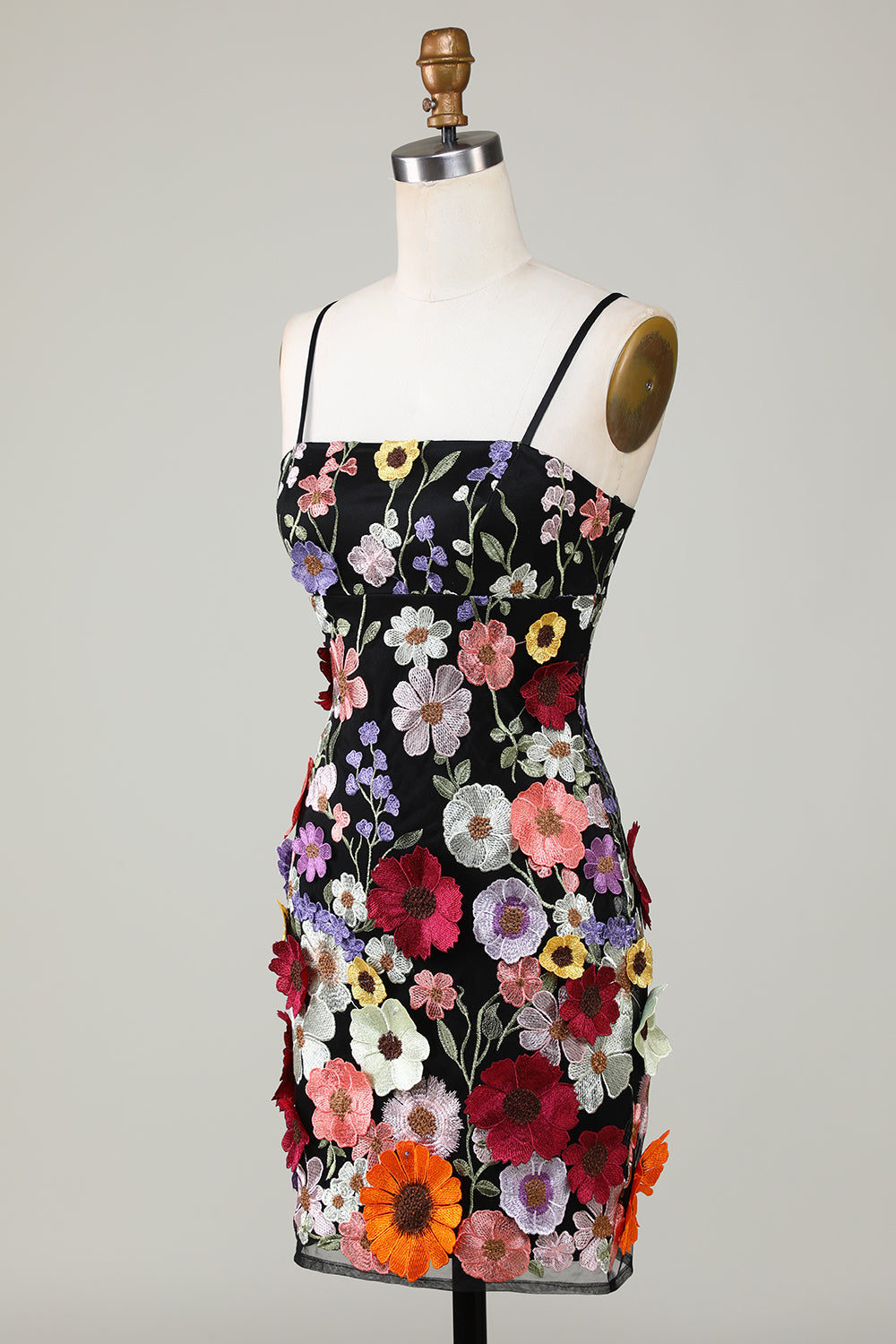 Sheath Spaghetti Straps Blush Cocktail Dress with 3D Flowers