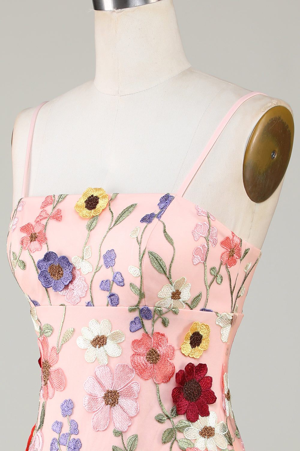 Sheath Spaghetti Straps Blush Cocktail Dress with 3D Flowers