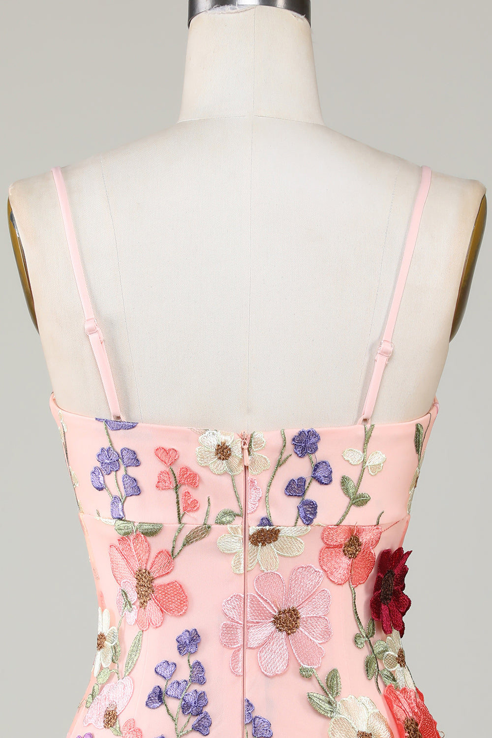 Sheath Spaghetti Straps Blush Cocktail Dress with 3D Flowers