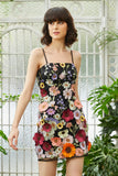 Black Spaghetti Straps Sheath Cocktail Dress with 3D Flowers