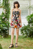 Black Spaghetti Straps Sheath Cocktail Dress with 3D Flowers