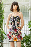 Black Spaghetti Straps Sheath Cocktail Dress with 3D Flowers